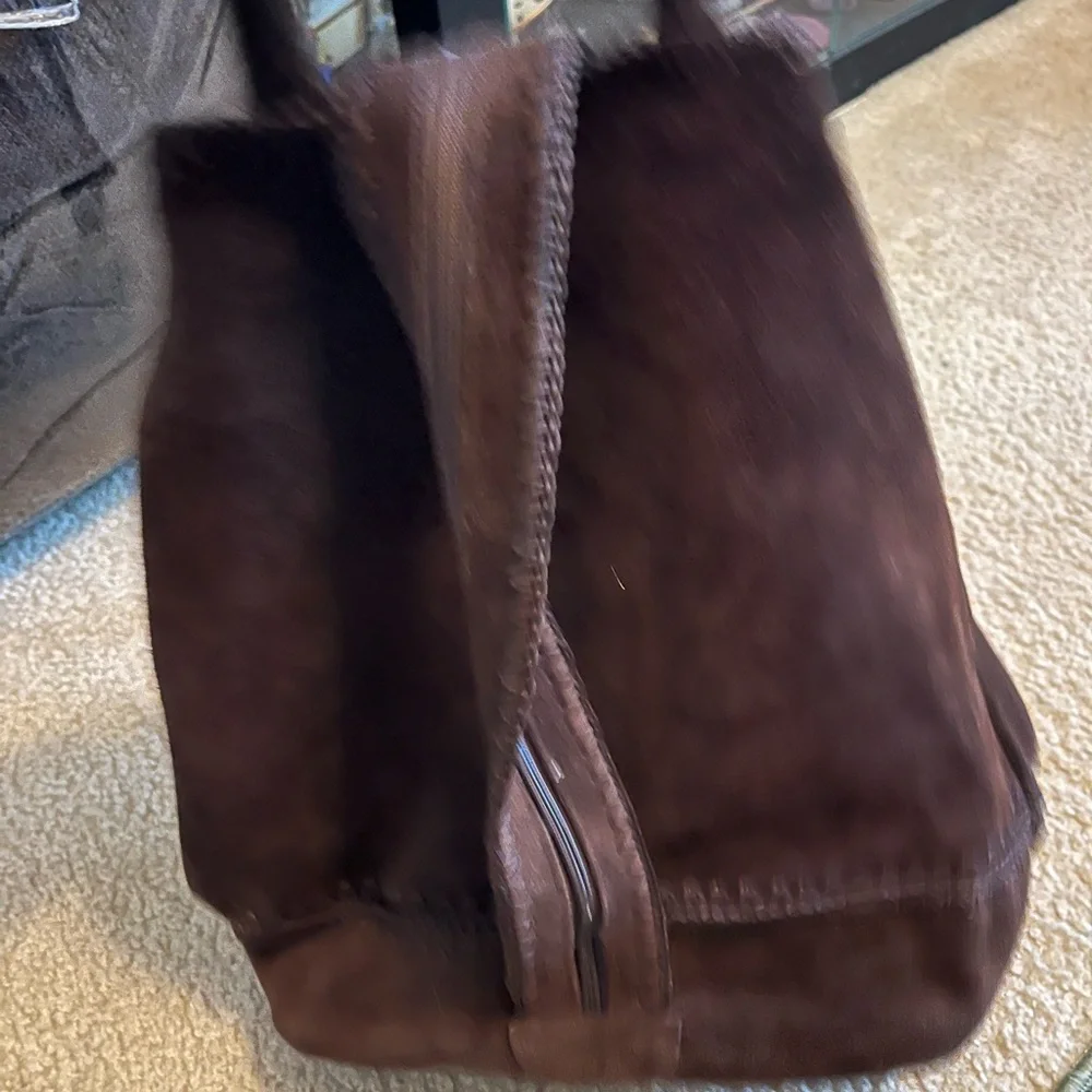 Brown Suede Tote Bag with Pouch